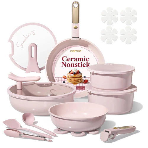 20Pcs Ceramic Cookware Set Stand-Up Lid with Detachable Handle Set, Non Stick Pots and Pans Set Non Toxic, PFAS Free